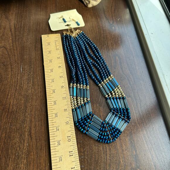 New Sophia & Kate Blue Gem color Gold Tone Necklace and Earrings statement - Picture 9 of 9